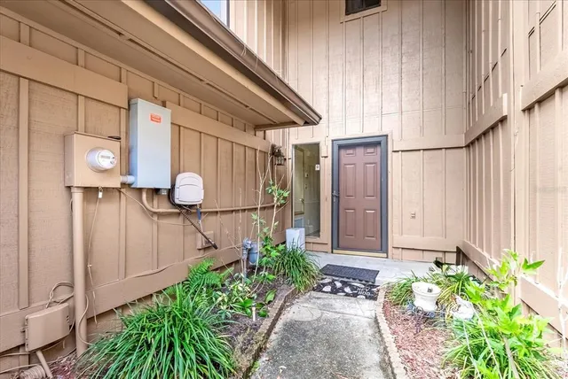 a view of a pathway gate of a building