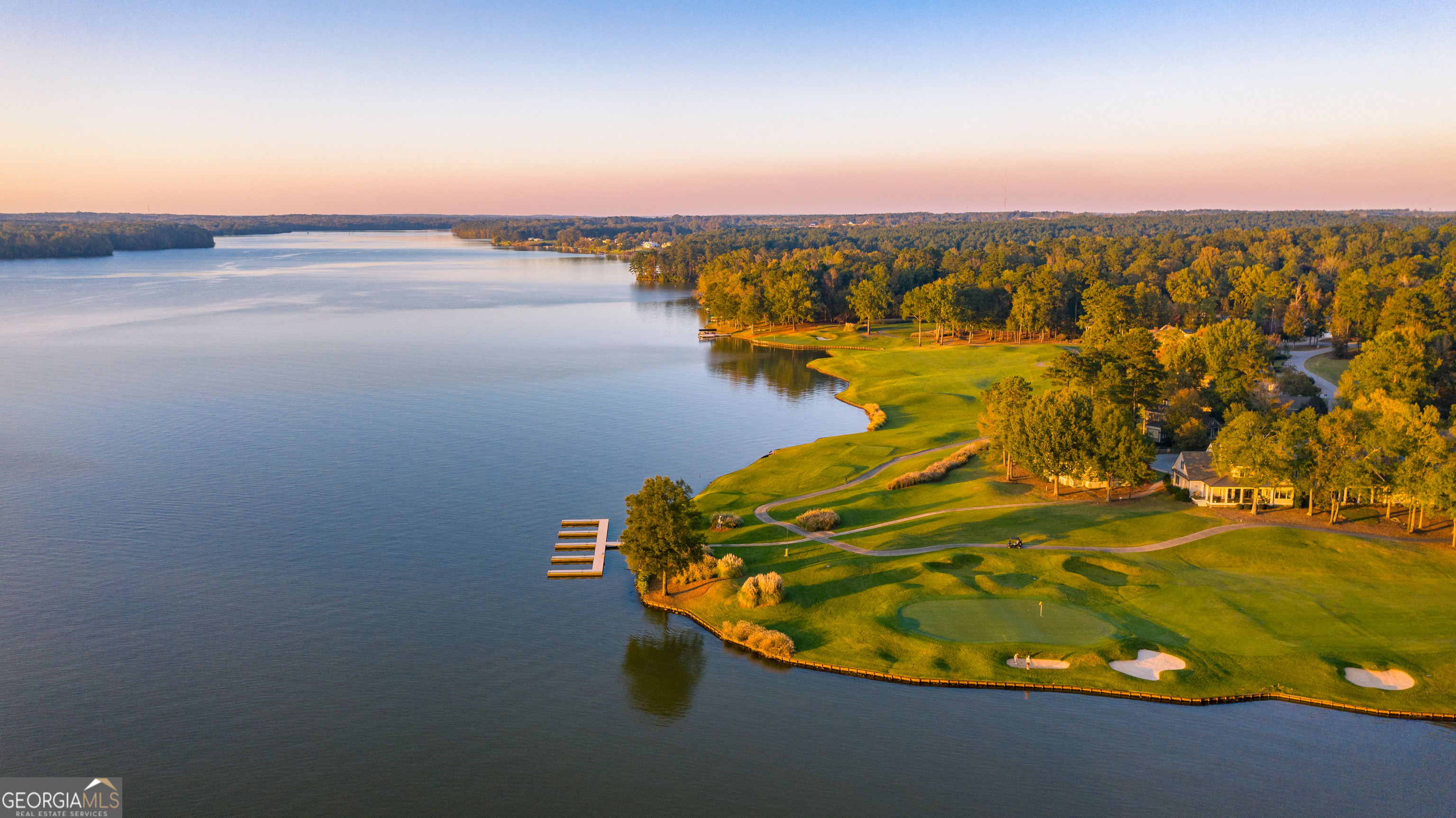 a view of a lake from a yard