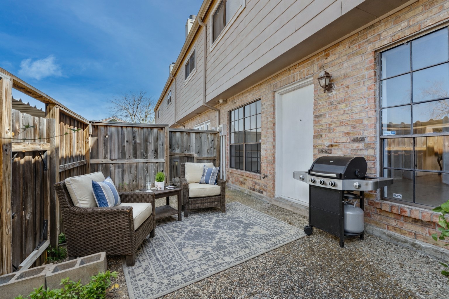 6517 Wanda Lane Houston, TX 77074 - Photo 30 of 36 A private back patio is large enough to accommodate a dining table or other outdoor furniture. Add some string lights for a nice, festive glow in the evening! Virtually Staged.