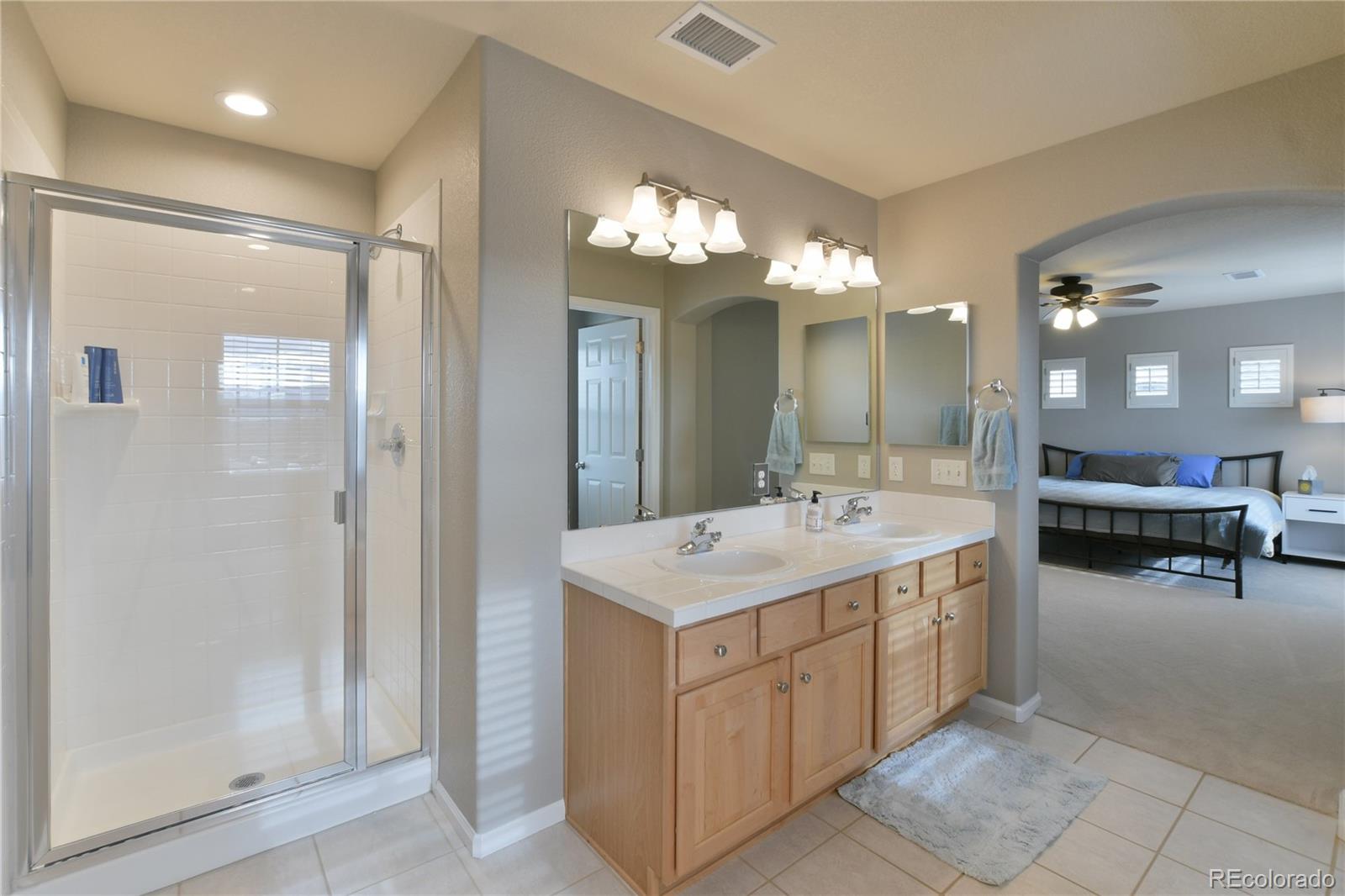 156 Whitehaven Circle Highlands Ranch, CO 80129 - Photo 20 of 30 a bathroom with a sink vanity and a mirror