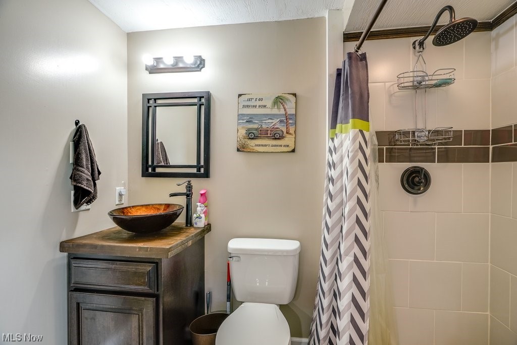 81 Bolender Road Mogadore, OH 44260 - Photo 19 of 35 Bathroom with curtained shower, oversized vanity, and mirror