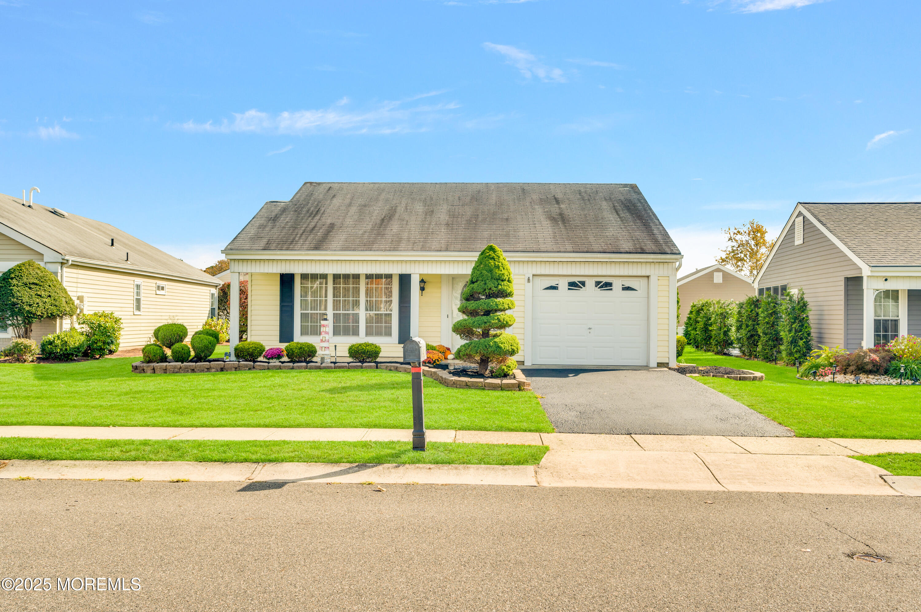 a view of a house with a yard and plants