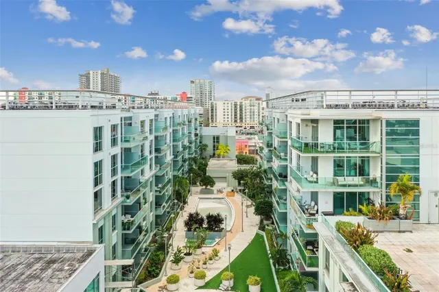 a view of a city that has tall buildings