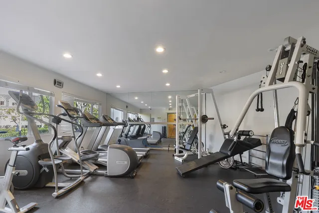 a view of a room with gym equipment