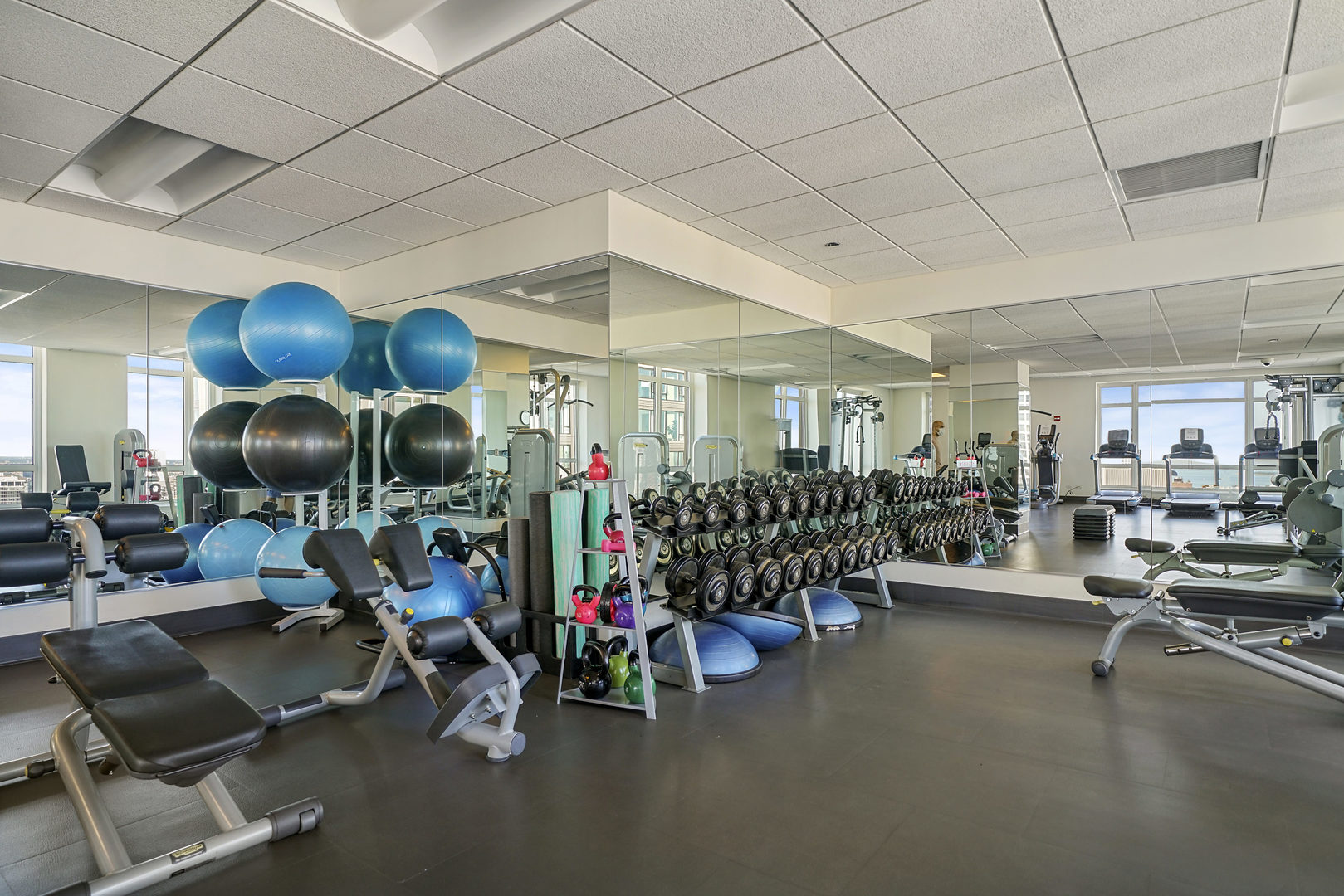 10 East Delaware Place, Unit 18E Chicago, IL 60611 - Photo 52 of 57 a room with gym equipment and a large window