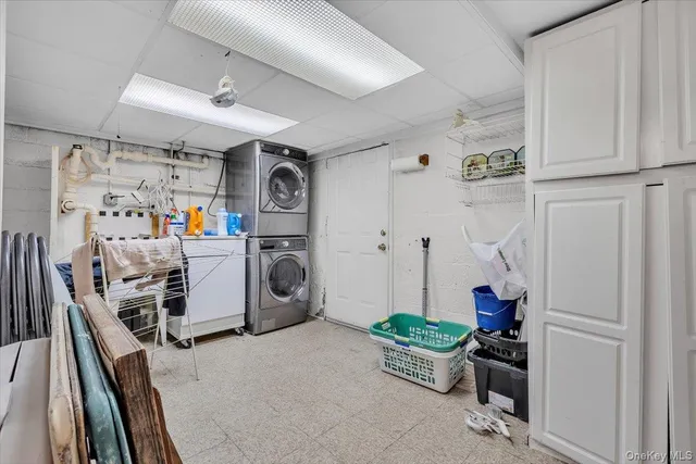 a storage room with cabinets