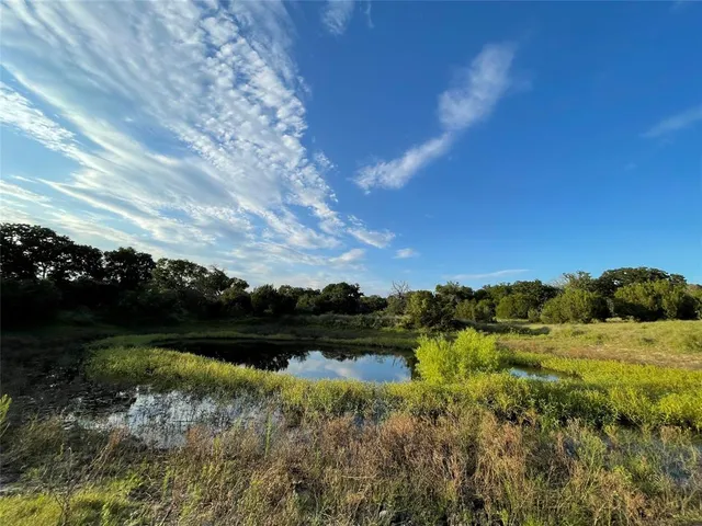 a view of a lake with houses in background
