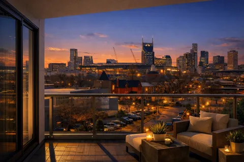 a view of a city from a balcony