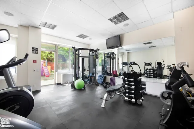 a view of a room with gym equipment