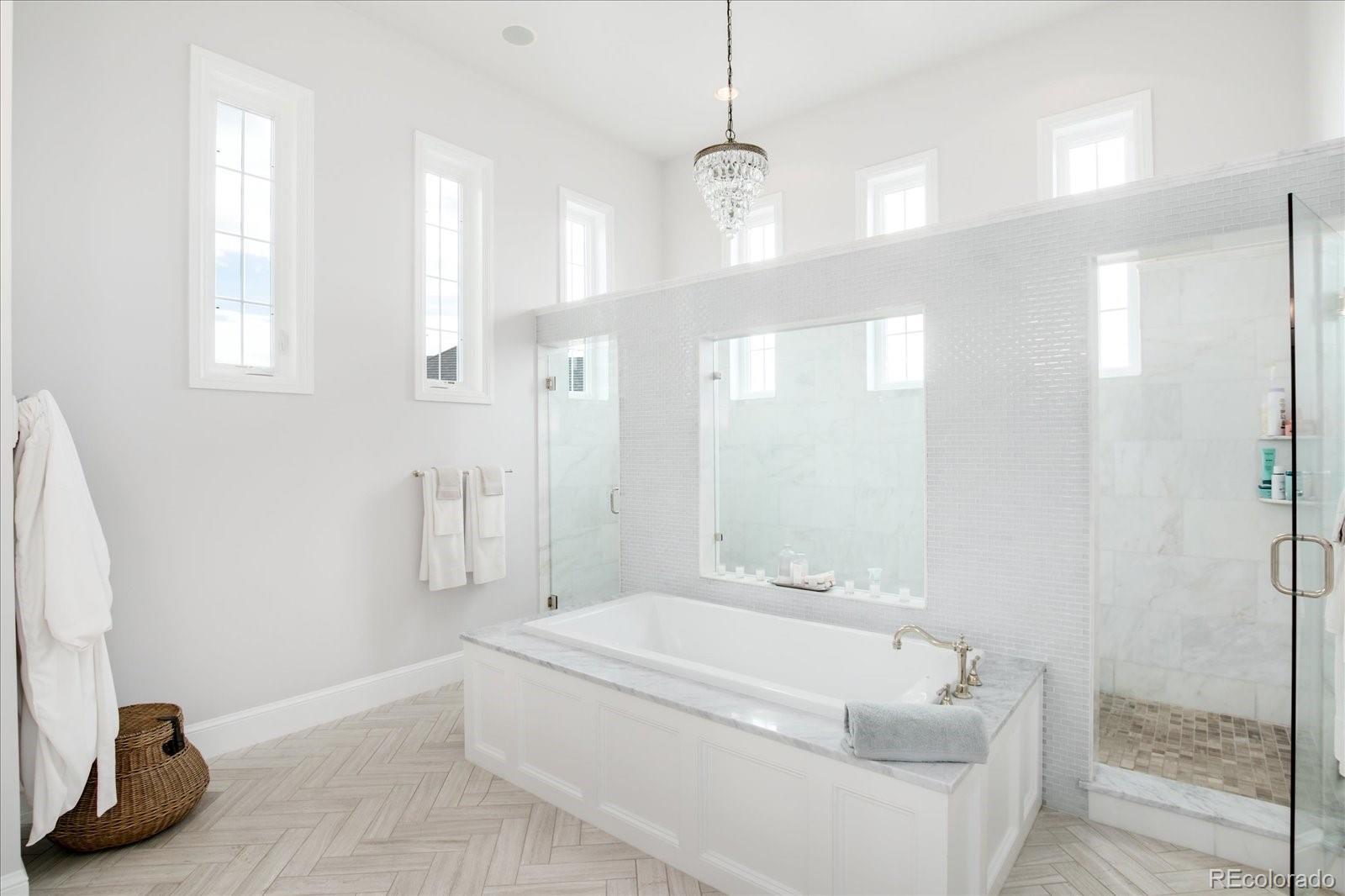 10890 Rainribbon Road Highlands Ranch, CO 80126 - Photo 20 of 40 a bathroom with a tub a sink and a shower