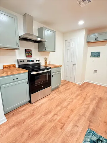 a kitchen with stainless steel appliances a stove a sink and a microwave