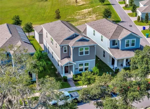 an aerial view of a house