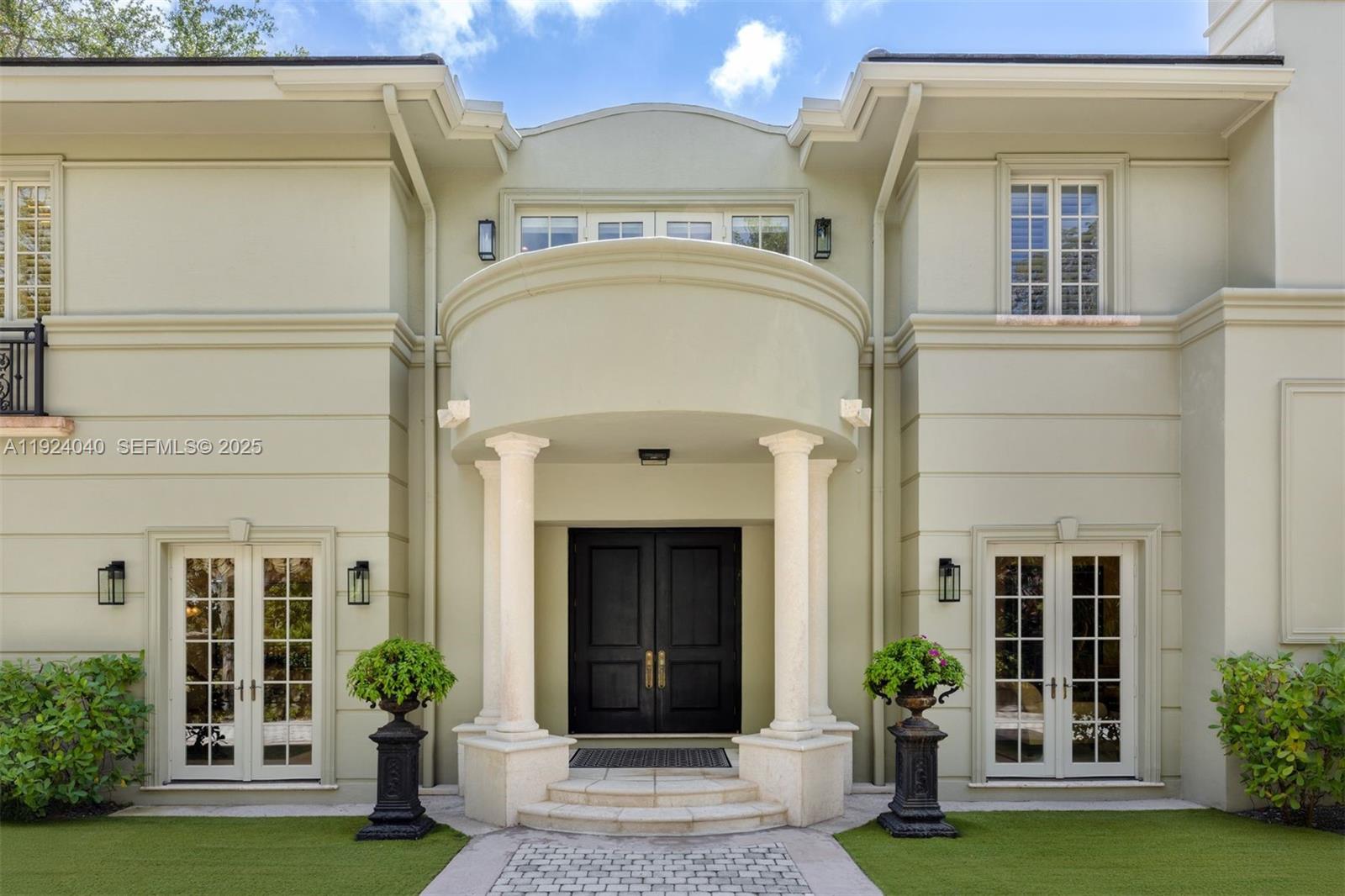 a view of a building with a garden