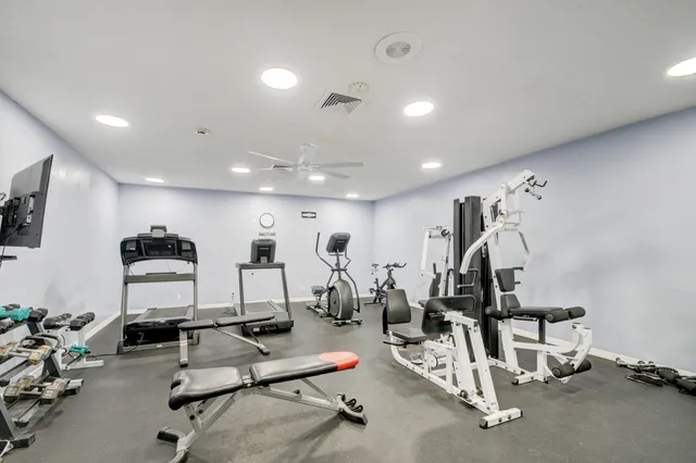 a view of a room with gym equipment
