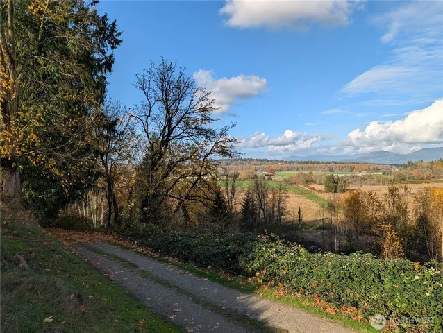 a view of a lake with a mountain in the background