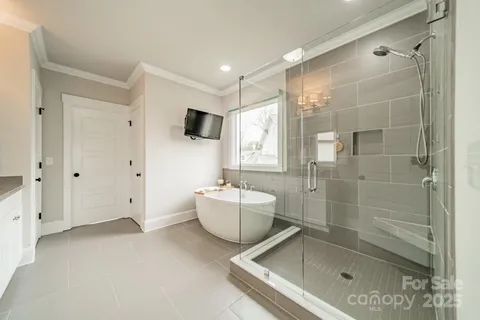 a bathroom with a bathtub toilet and shower