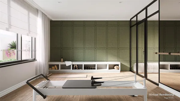 a living room with a bed