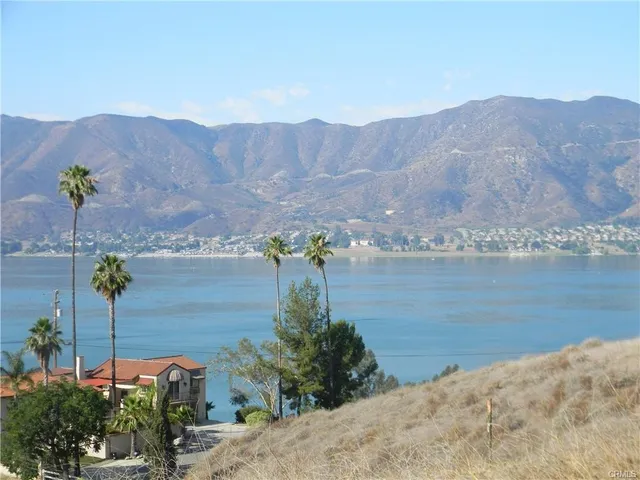 a view of a lake with a mountain in the background