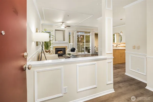 a view of living room with furniture and flat screen tv
