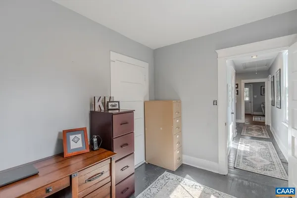 a view of workspace with wooden floor