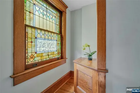 a dining room with window