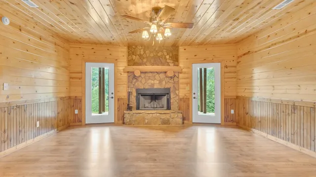 a view of open space with trees