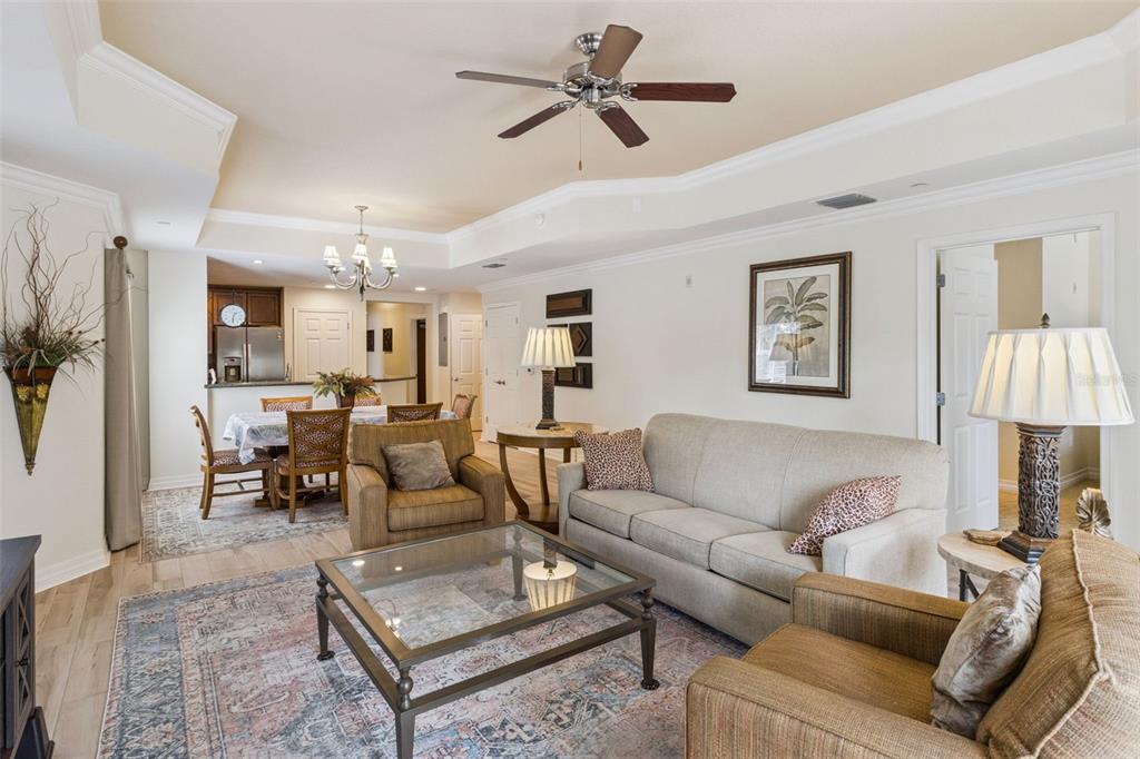 7650 Whisper Way, Unit 204 Reunion, FL 34747 - Photo 7 of 29 a living room with furniture a ceiling fan and a rug
