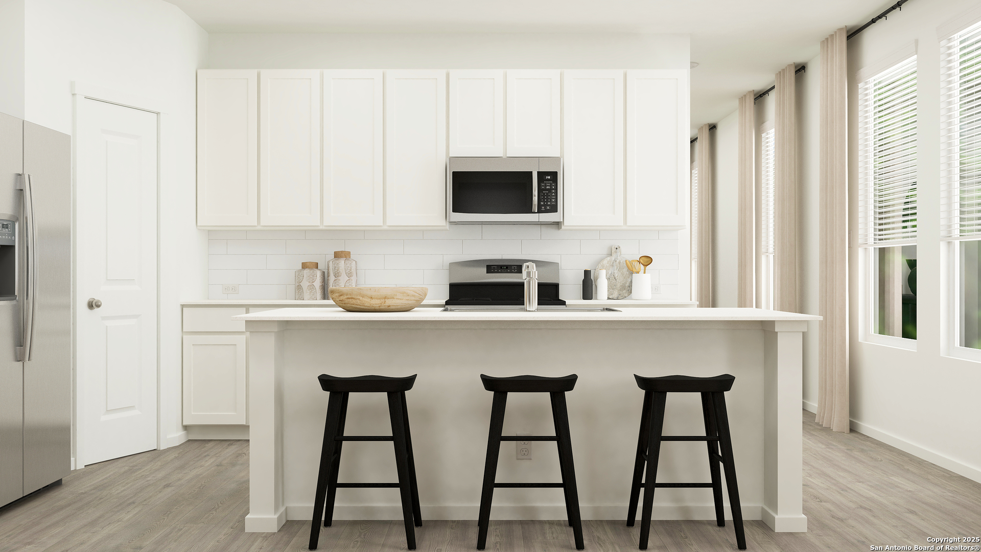156 Rawhide Ridge Pleasanton, TX 78064 - Photo 6 of 26 a kitchen with stainless steel appliances granite countertop white cabinets a sink counter space and a window