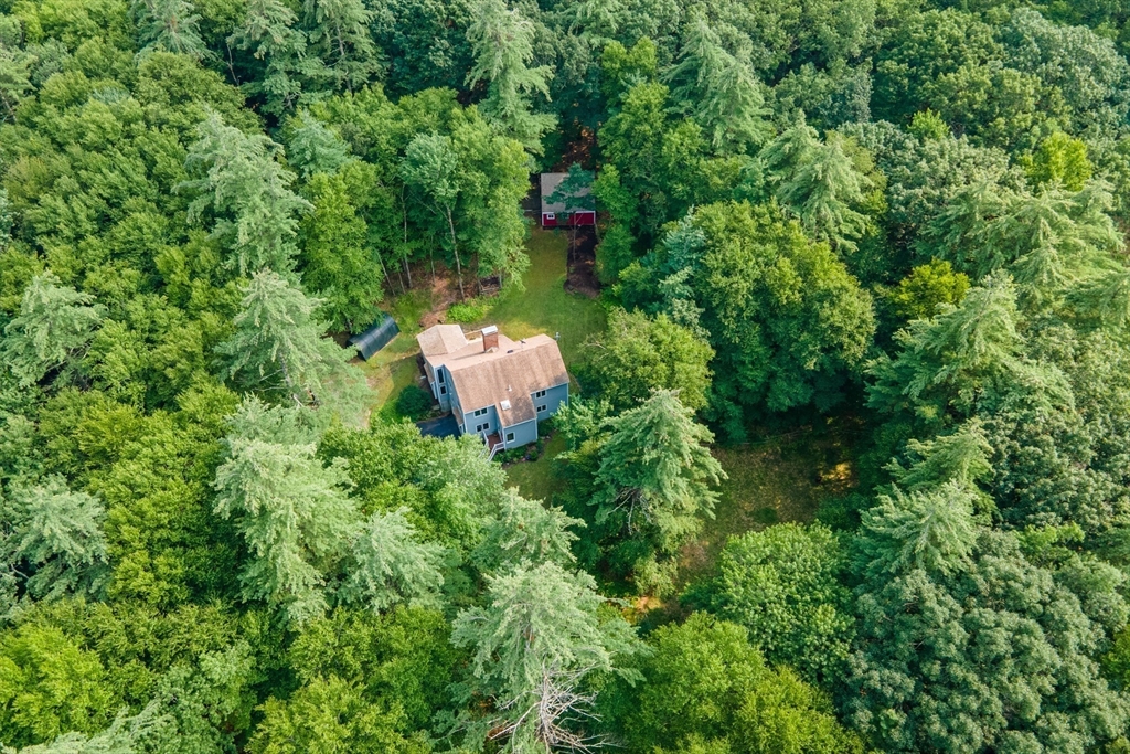 88 Coventry Wood Road Bolton, MA 01740 - Photo 40 of 41 a aerial view of a house with a yard and large trees