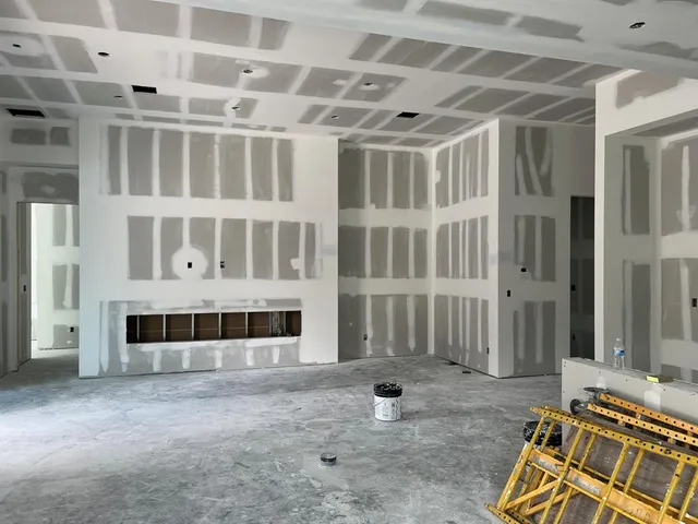a view of a hallway with wooden shelves