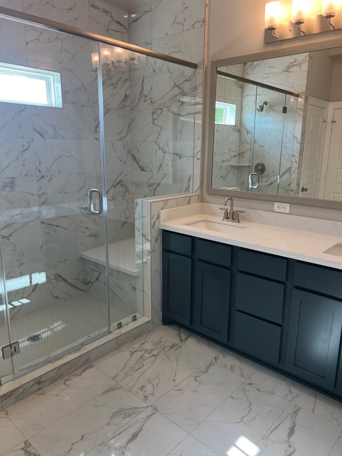 3316 Vine Ter Trace Houston, TX 77047 - Photo 15 of 18 a bathroom with a double vanity sink mirror and shower