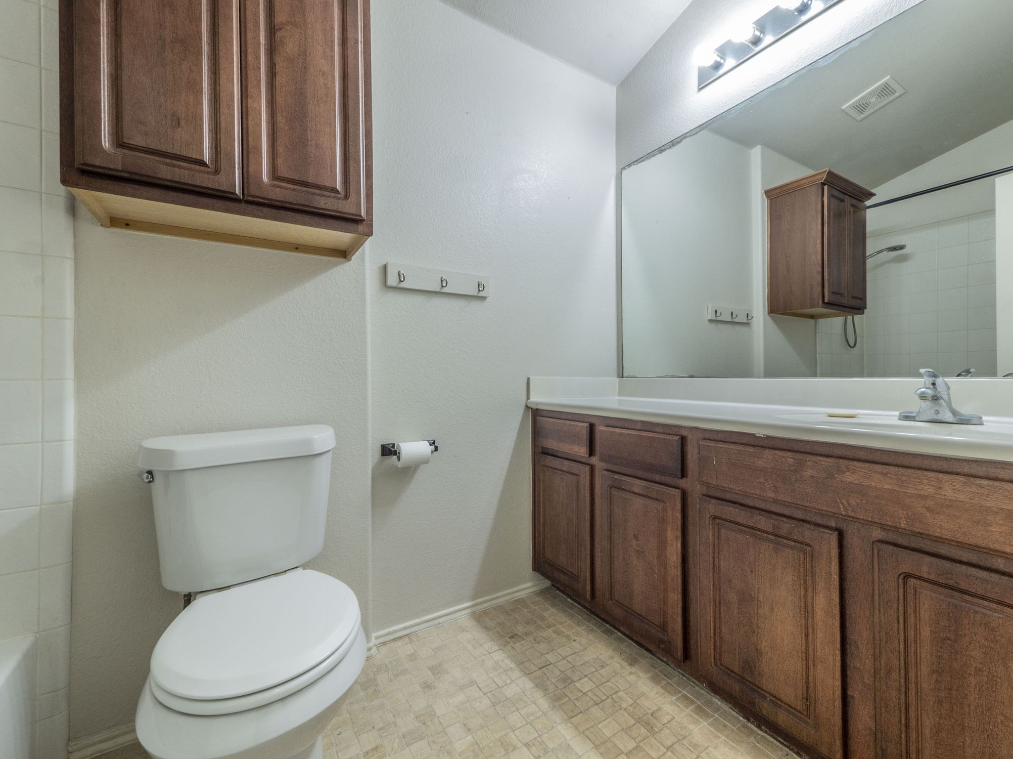 3209 Wickham Lane Austin, TX 78725 - Photo 16 of 26 Bathroom featuring vanity, vaulted ceiling, and tub / shower combination