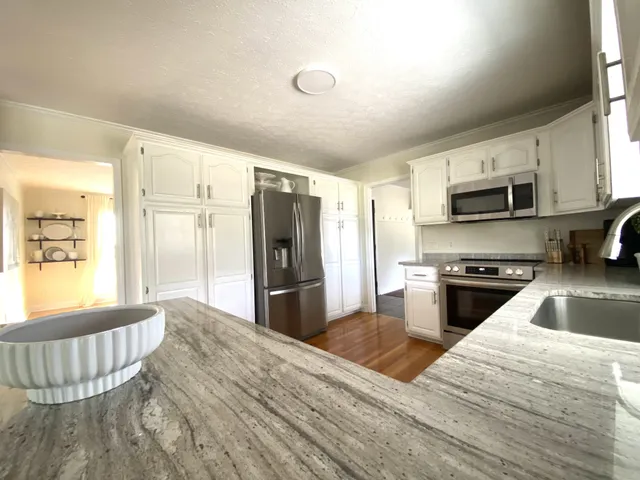 a view of entryway and hall with wooden floor