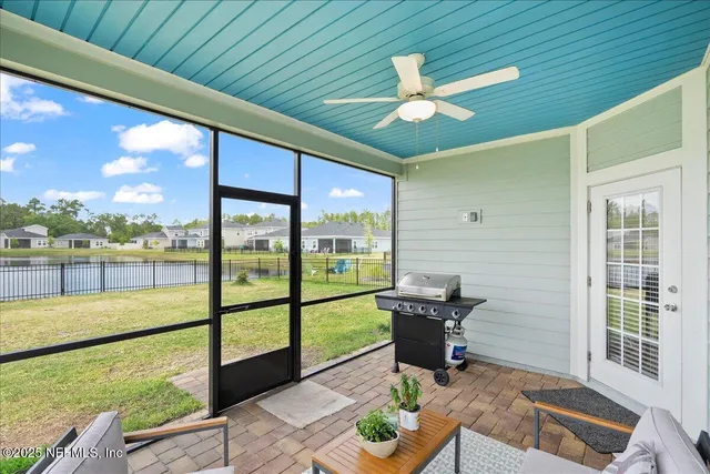 a living room with a large window
