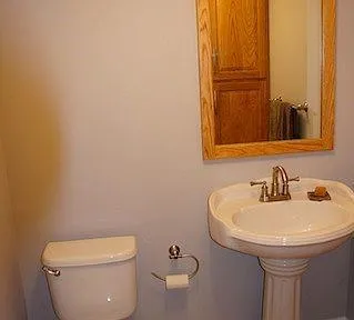 a bathroom with a toilet a sink and mirror
