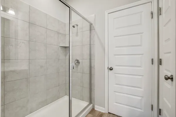 a bathroom with a shower