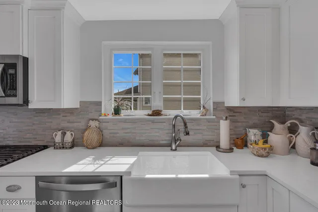 a kitchen with a sink and a potted plant