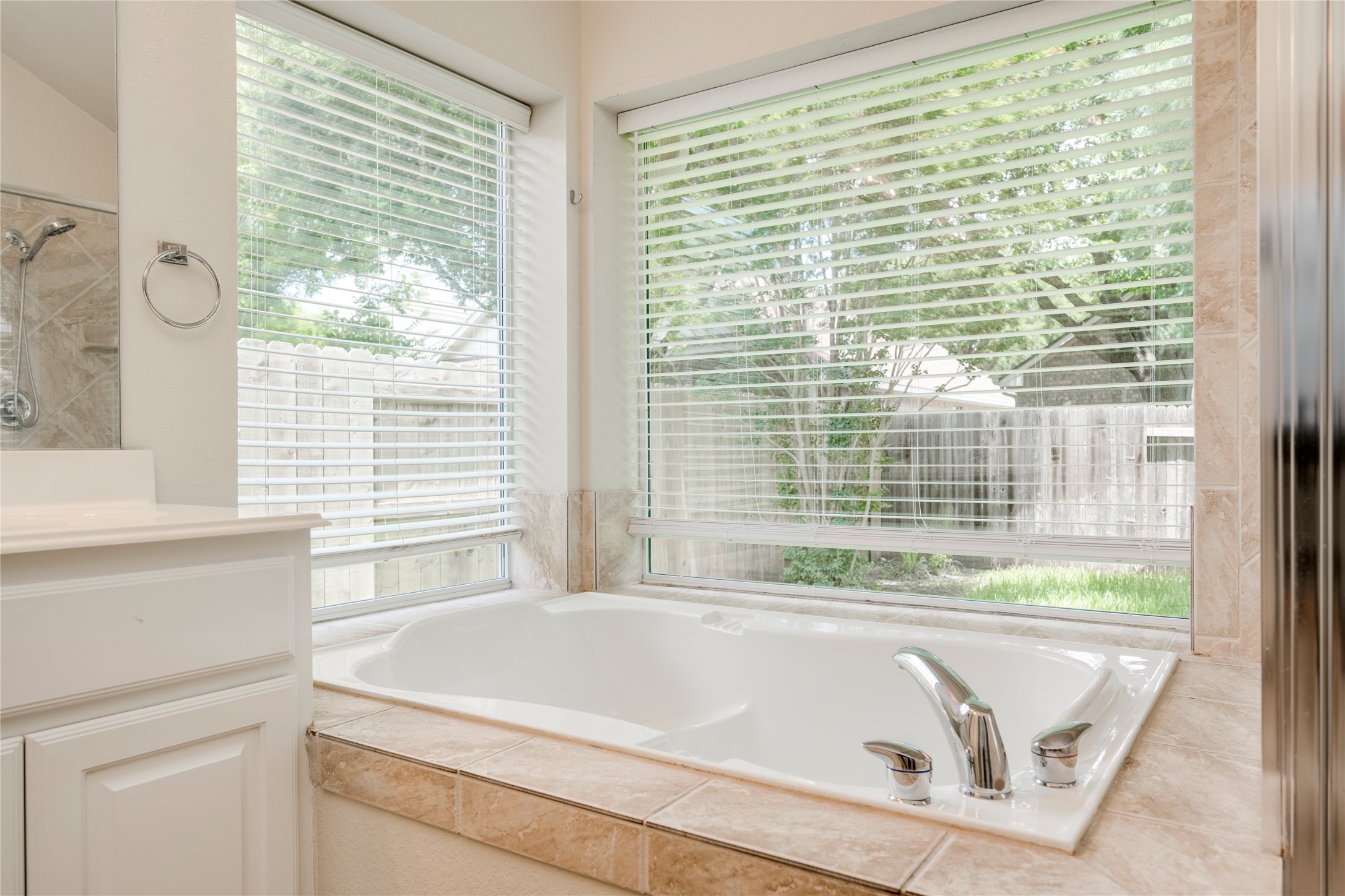 1813 Nelson Ranch Loop Cedar Park, TX 78613 - Photo 22 of 39 Indulge in a tranquil soak within this well-lit bath, featuring an inviting tub set against a backdrop of nature.