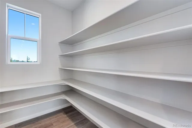 a view of walk in closet with empty racks