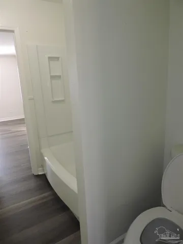 a bathroom with a toilet and a bathtub