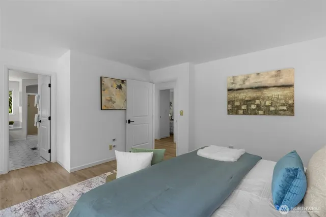 a view of a balcony with wooden floor