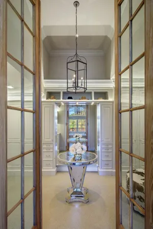 a view of a living room with a chandelier