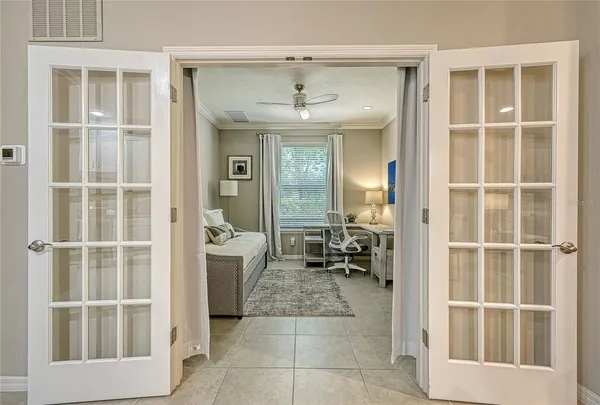 a view of a entryway door with living room