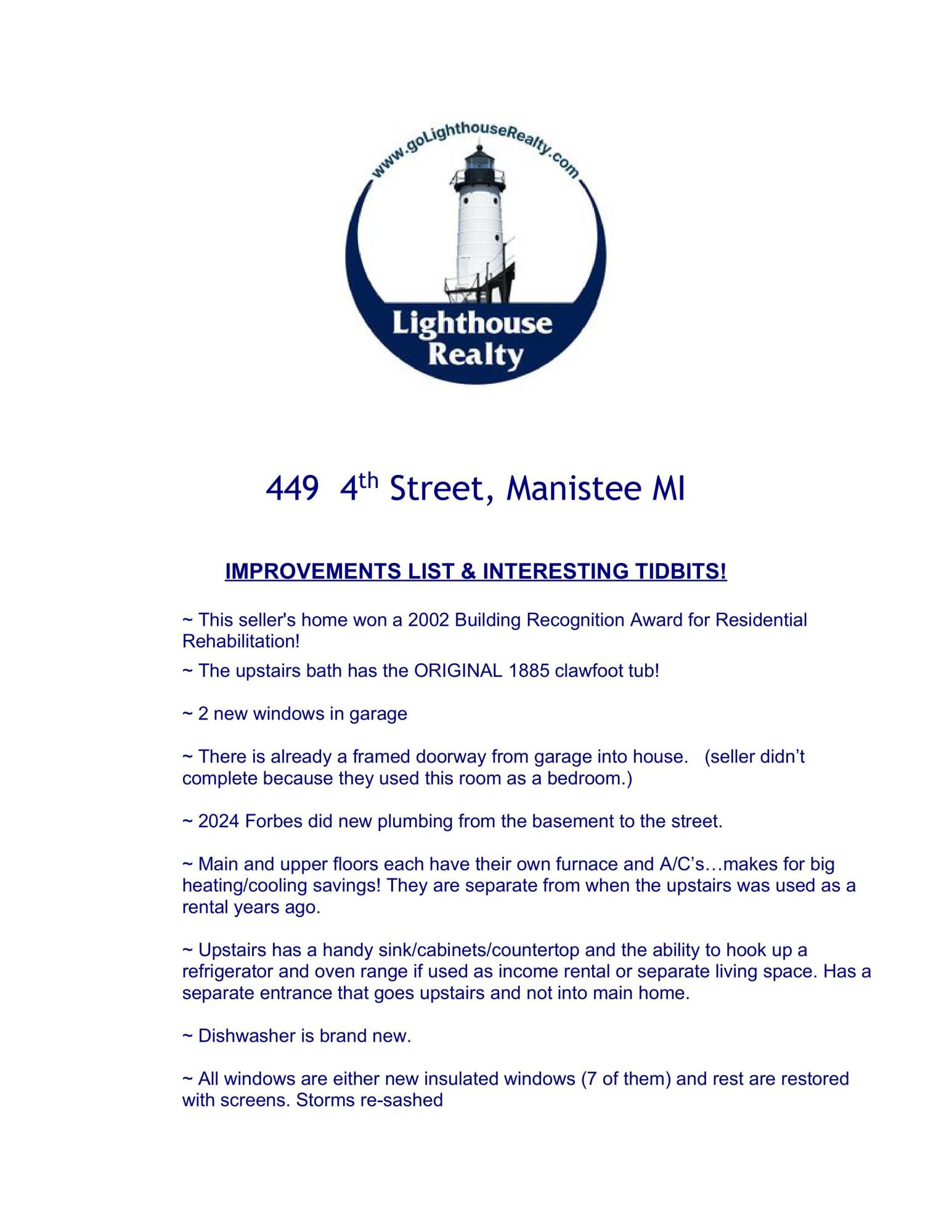 449 4th Street Manistee, MI 49660 - Photo 48 of 48 449 4th Street Improvements list