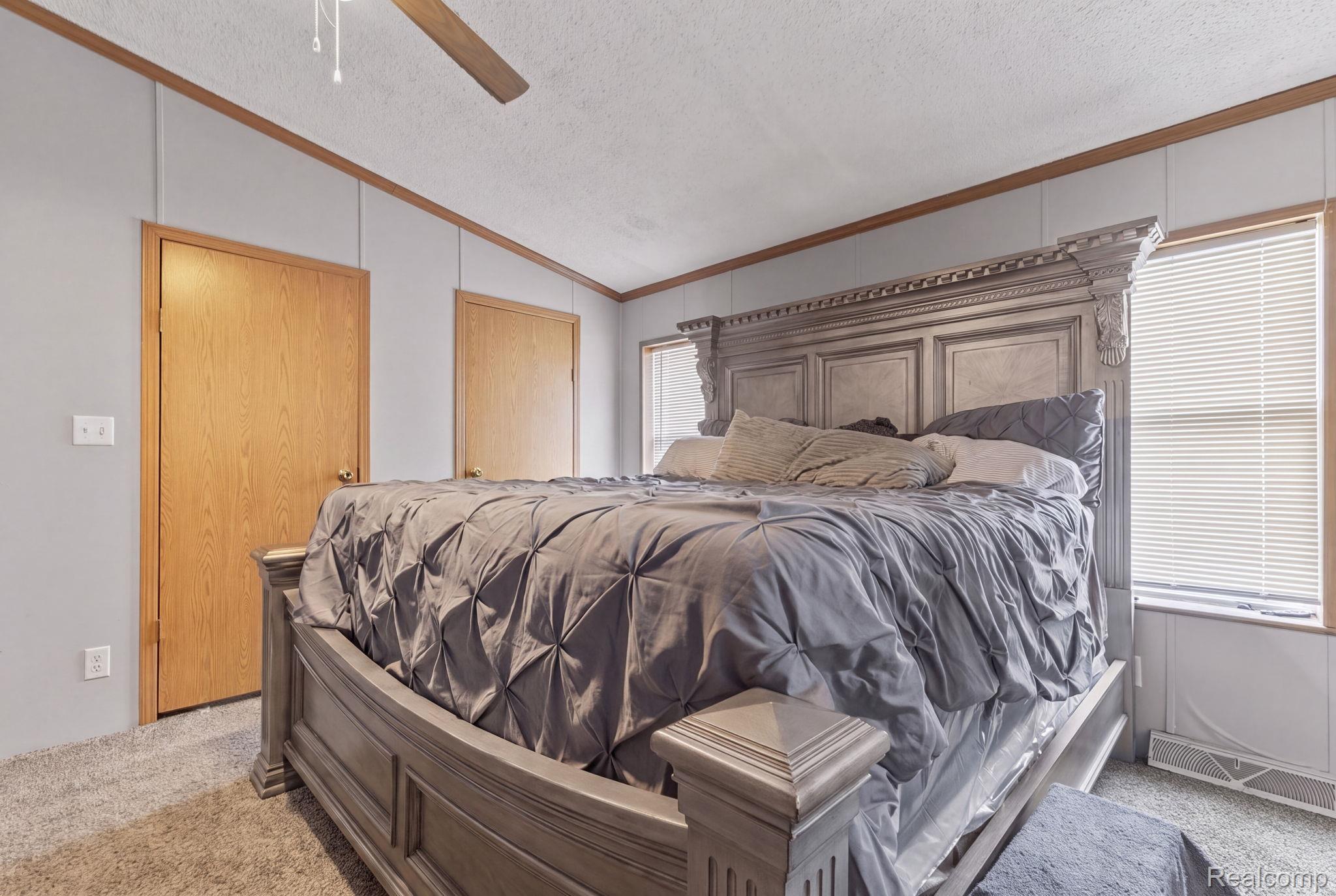 19921 Rhapsody Drive Clinton Township, MI 48036 - Photo 16 of 19 Light gray wall paneling with wood trim, two wood-finish doors, and textured carpet flooring