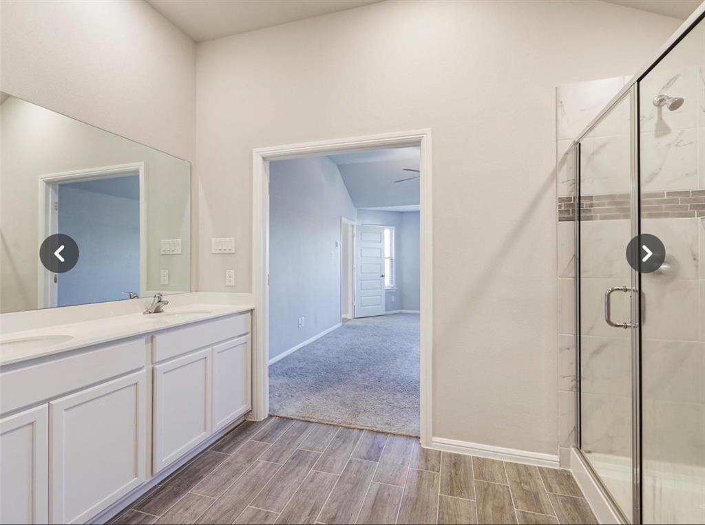 14219 Aberavon Drive Pilot Point, TX 76258 - Photo 17 of 25 a bathroom with a double vanity sink a mirror and a shower