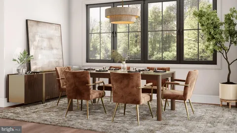 a view of a dining room with furniture and window