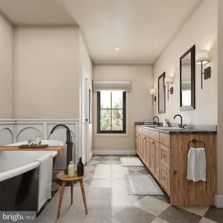 a bathroom with a sink double vanity and a mirror