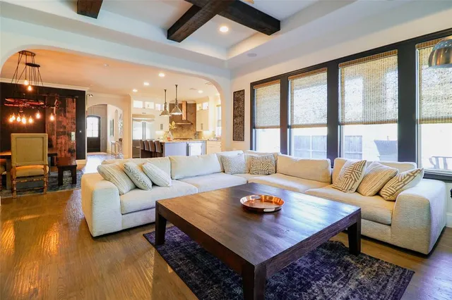 a view of a living room that has a lot of cabinets