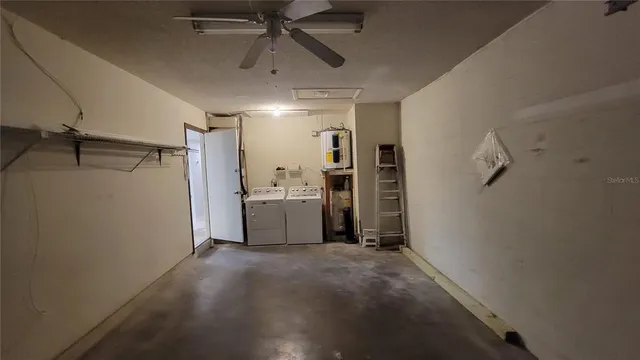 a view of a yard from a balcony